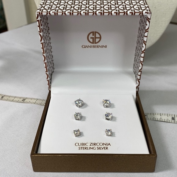Three pairs of CZ Sterling sparkly stud earrings
